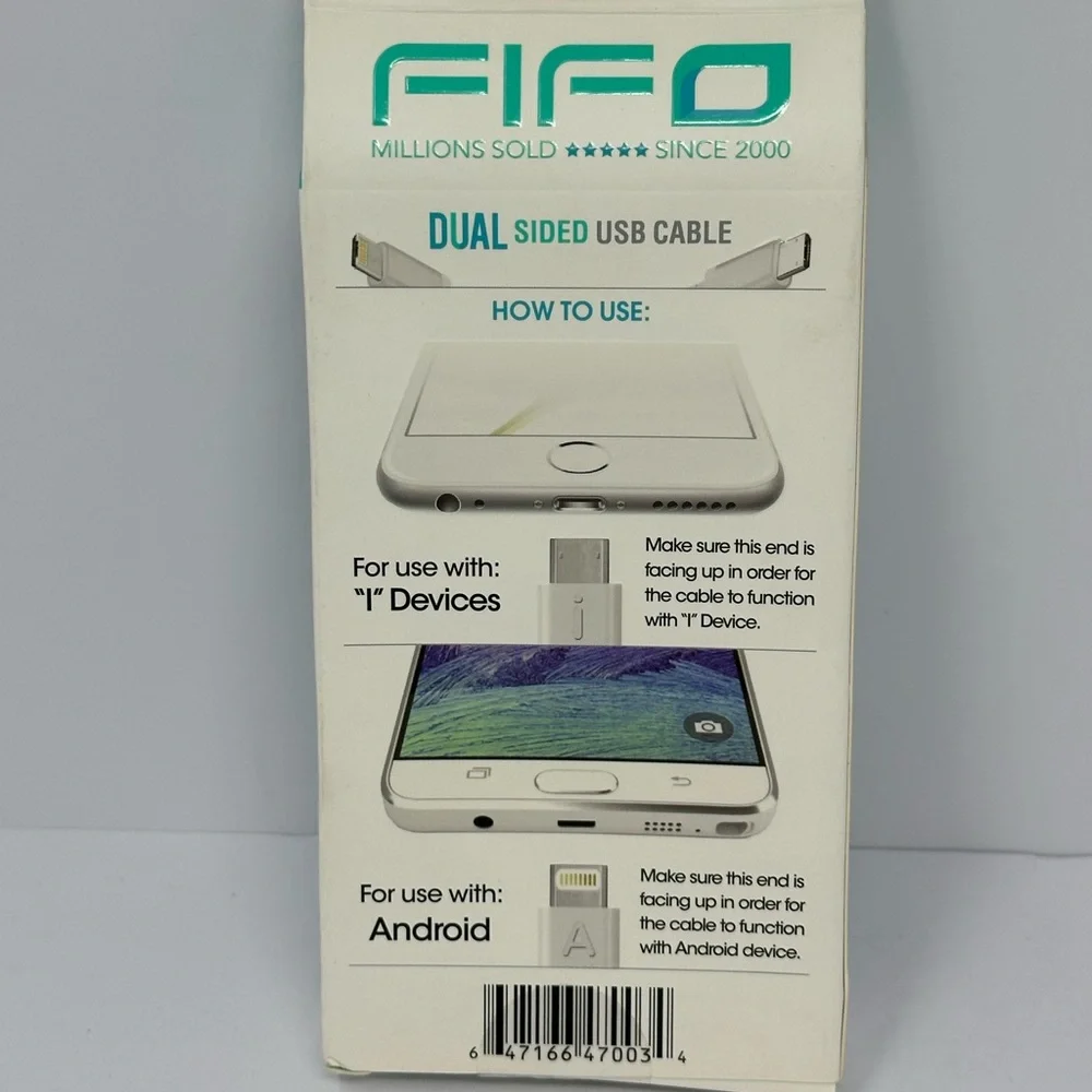 Fifo IPRO USB Car Charger 4ft dual sided cable Black Android and Apple Dual Port